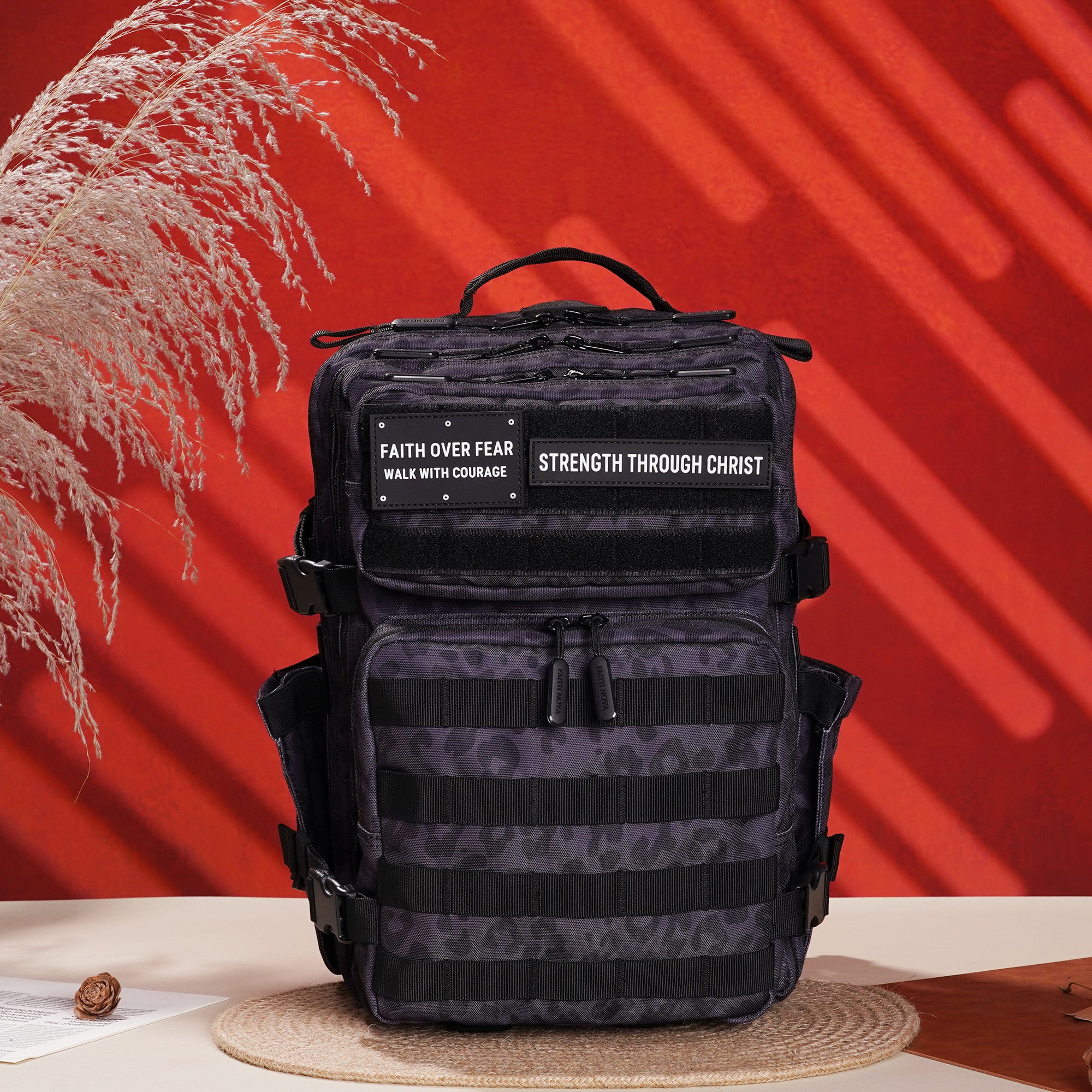 Faith-Inspired EDC Performance Backpack 25L - Black Leopard