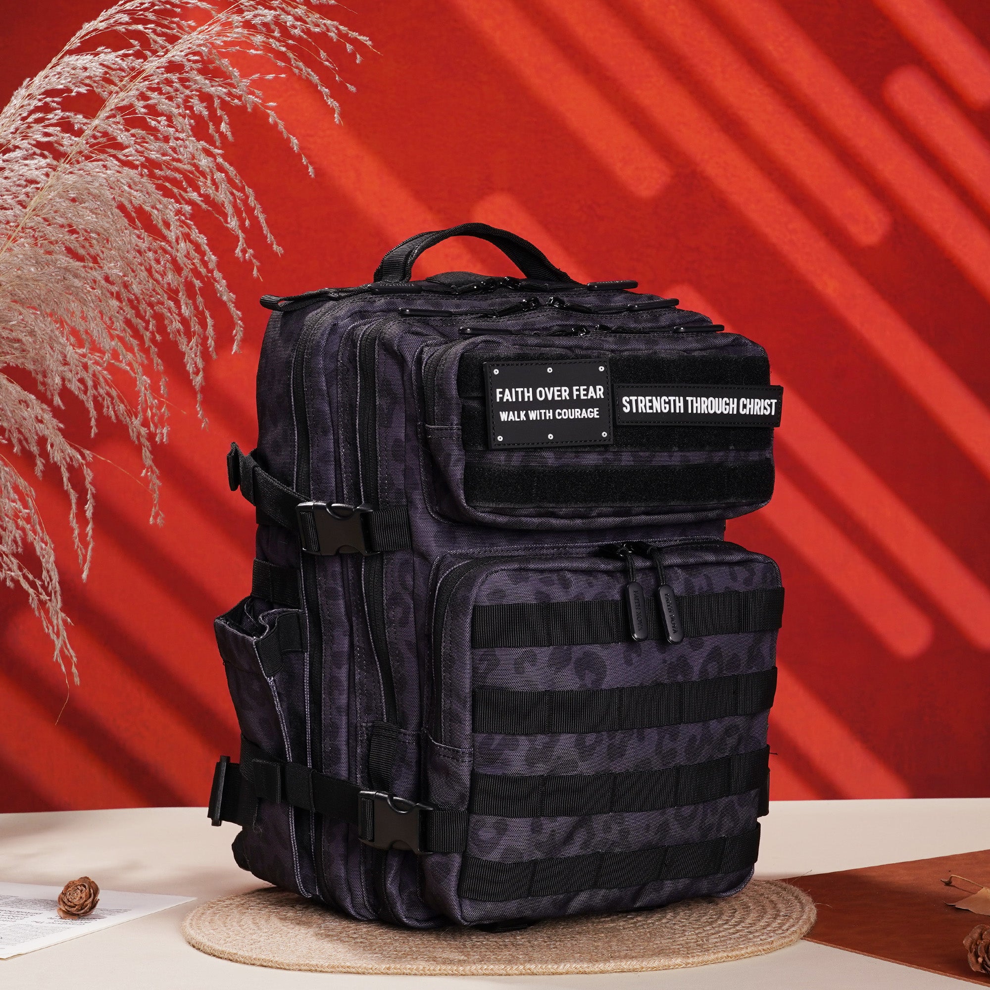 Faith-Inspired EDC Performance Backpack 25L - Black Leopard