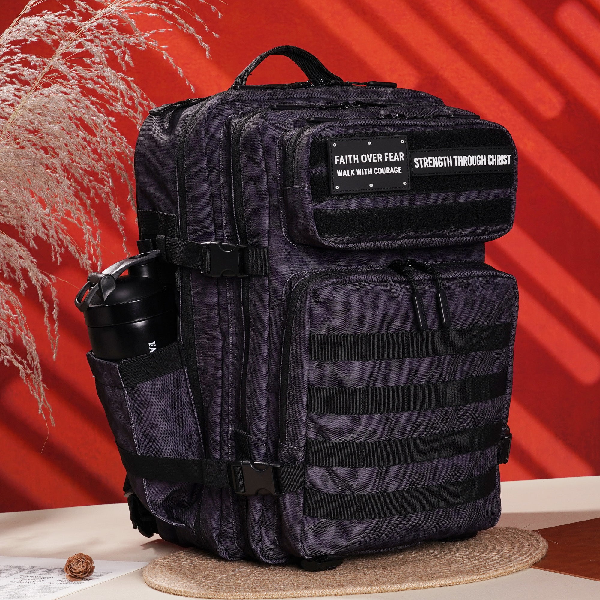 Faith-Inspired EDC Performance Backpack 45L - Black Leopard