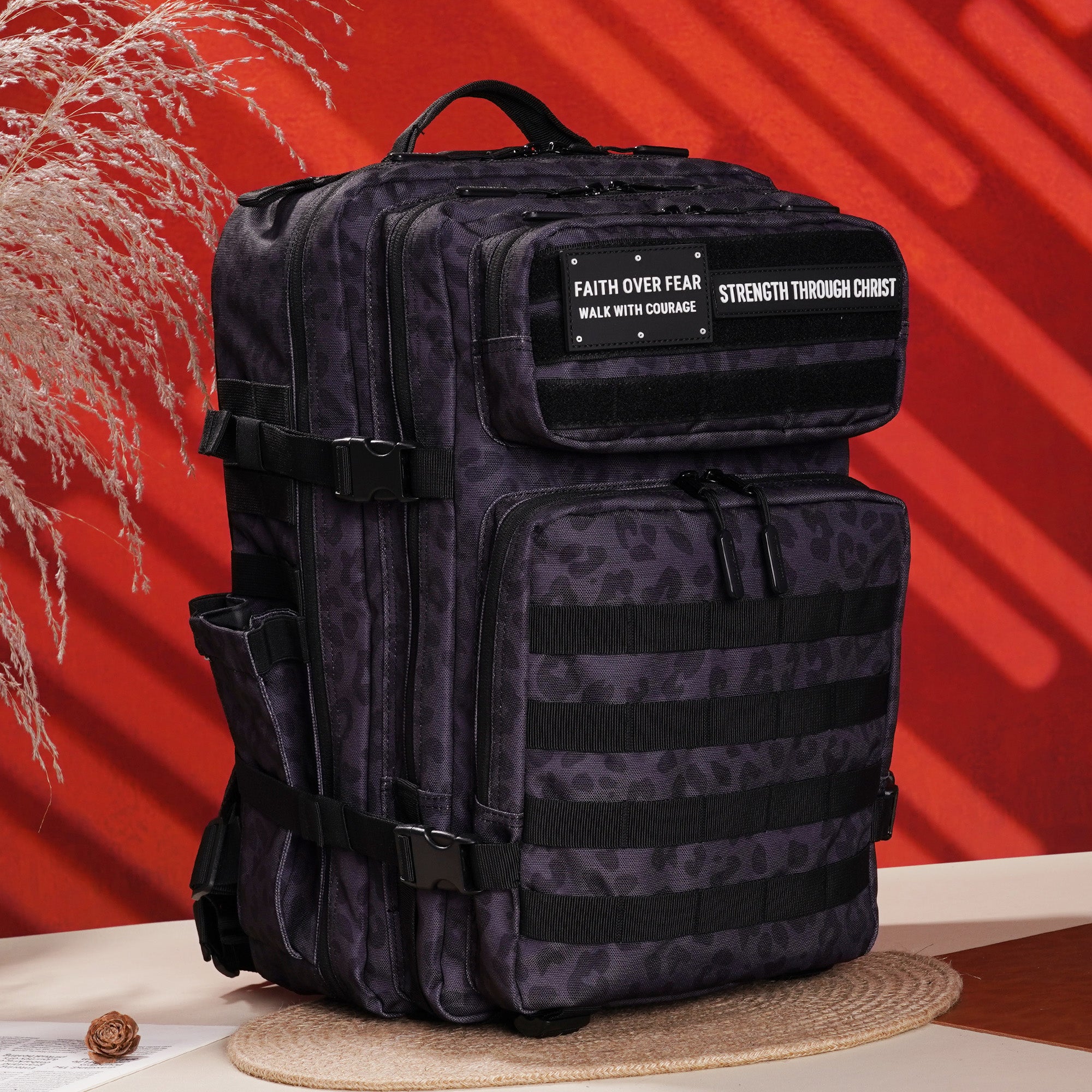 Faith-Inspired EDC Performance Backpack 45L - Black Leopard