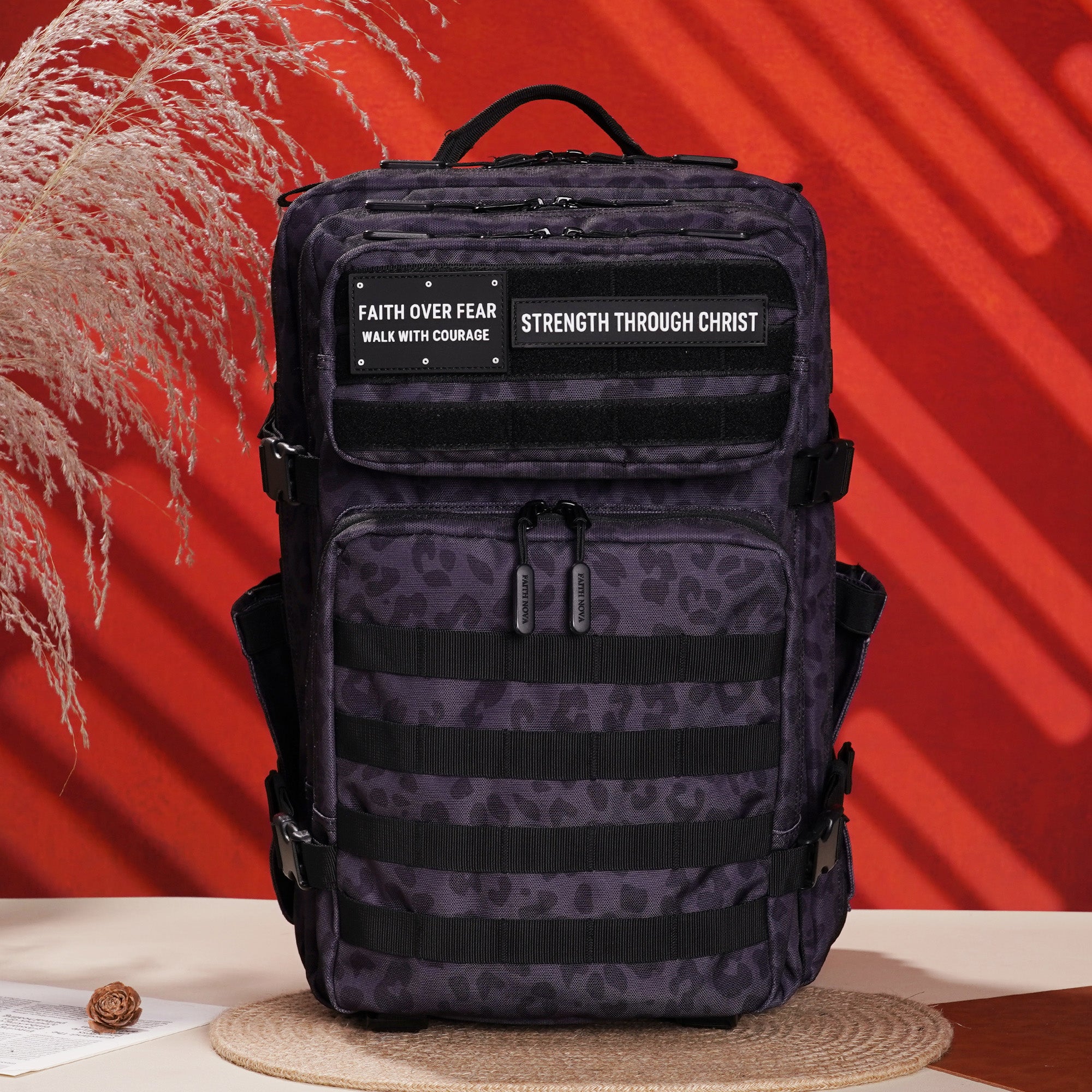 Faith-Inspired EDC Performance Backpack 45L - Black Leopard