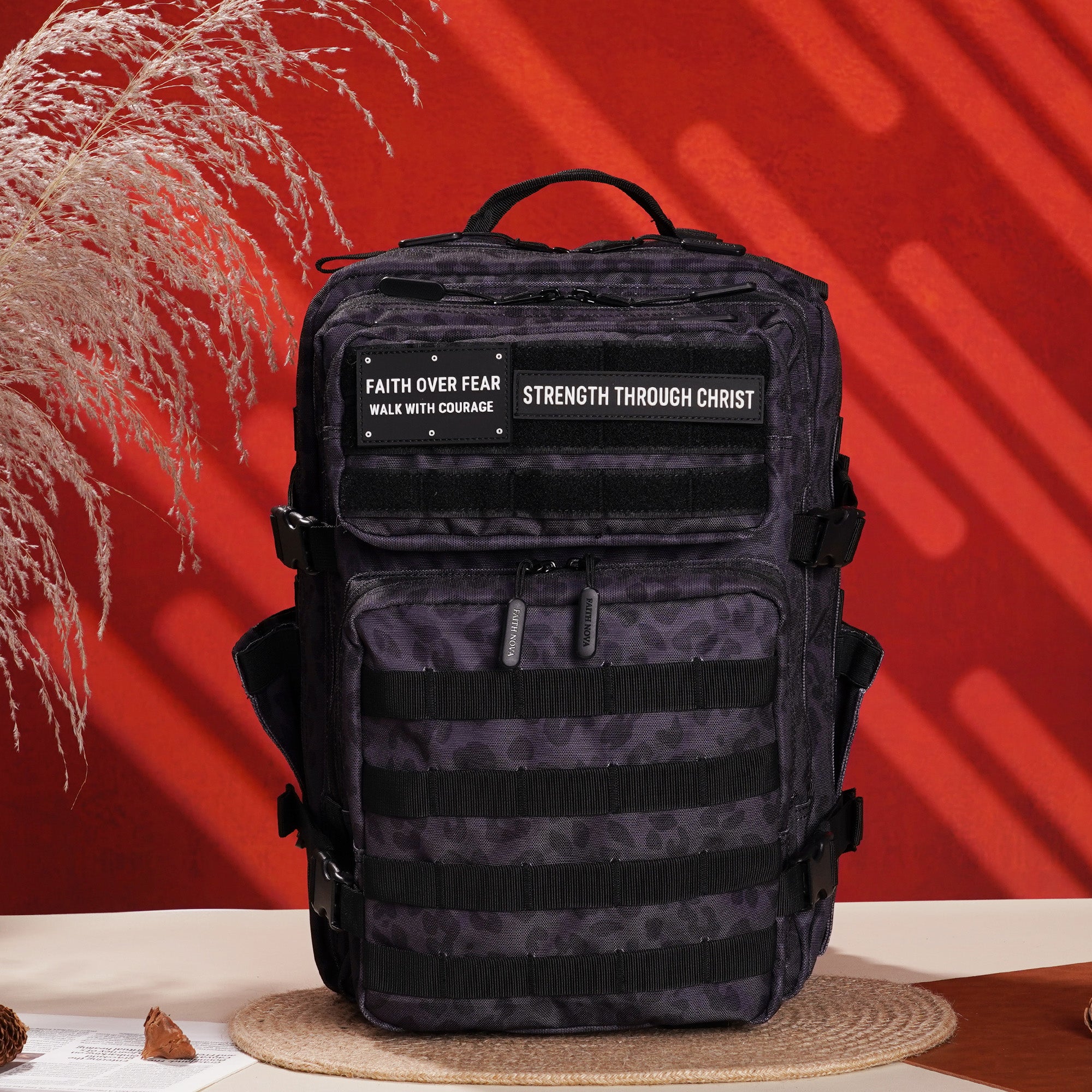 Faith-Inspired EDC Performance Backpack 35L - Black Leopard