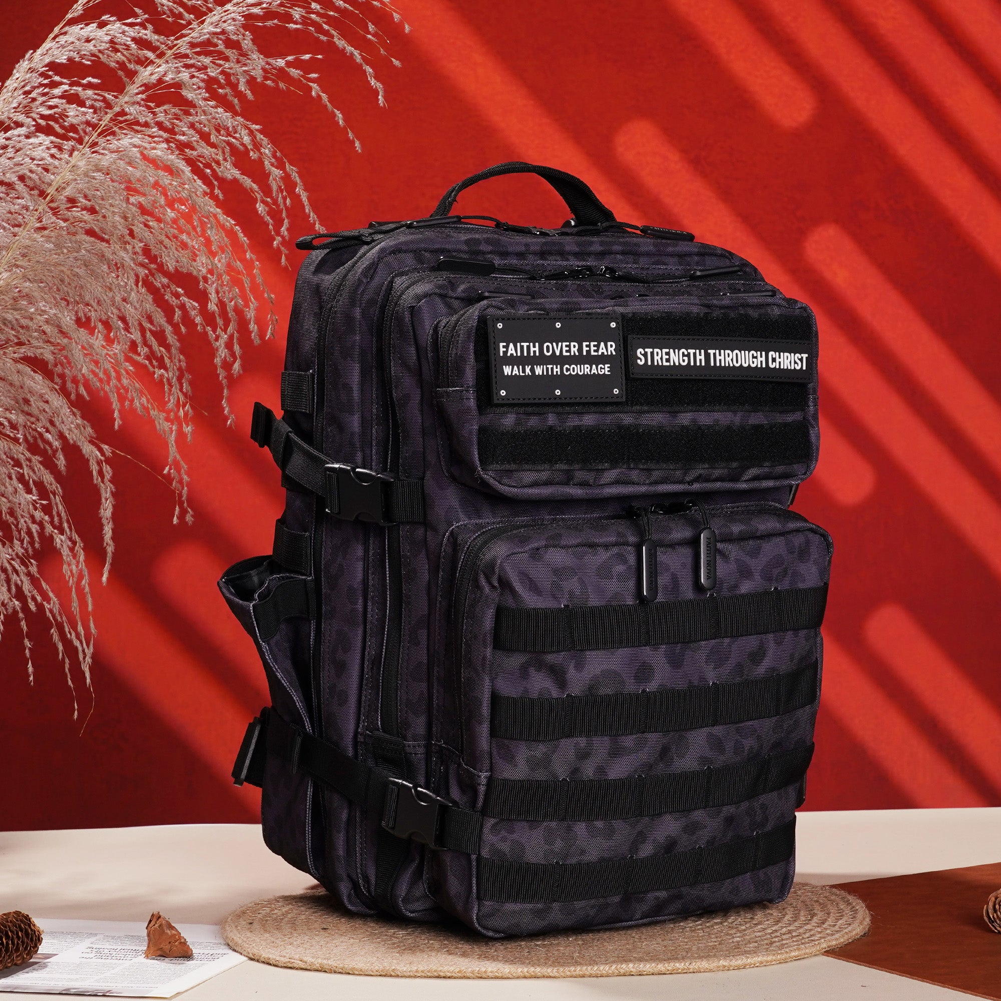 Faith-Inspired EDC Performance Backpack 35L - Black Leopard