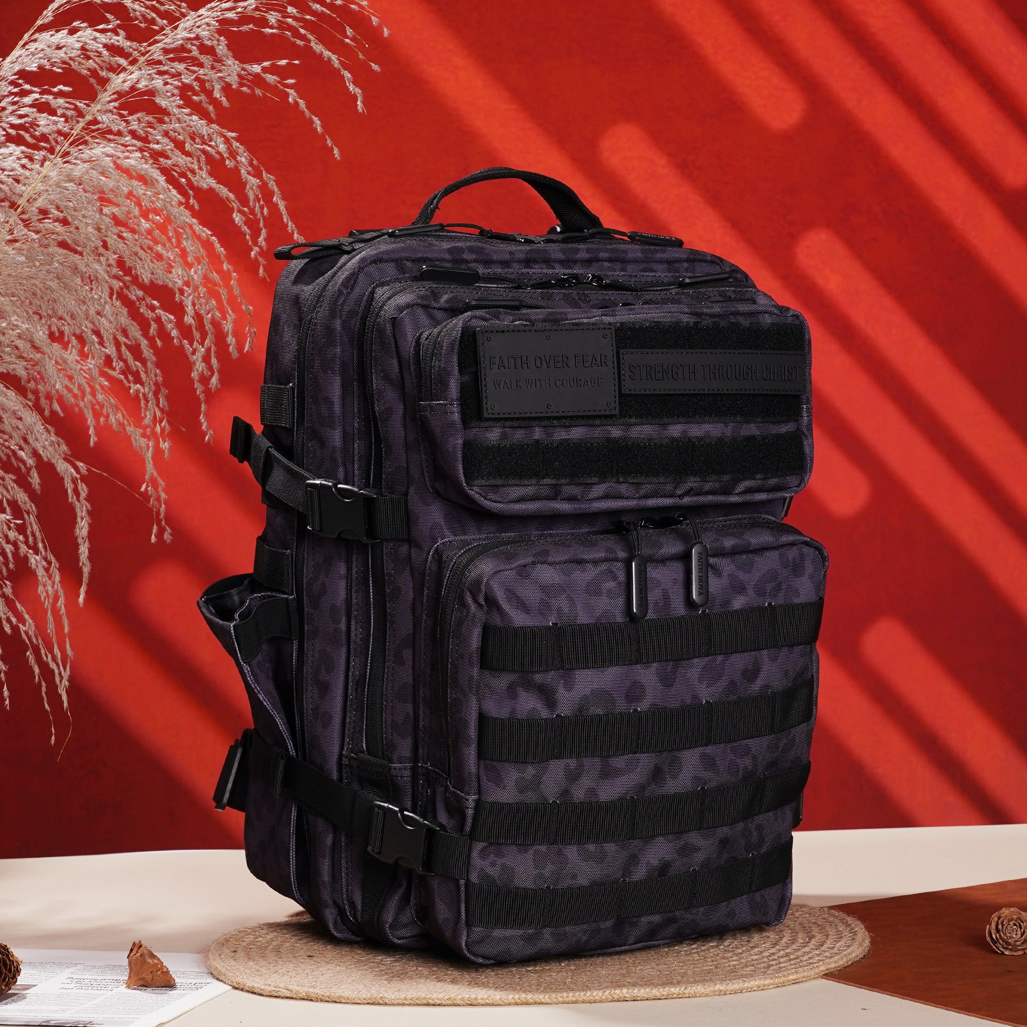 Faith-Inspired EDC Performance Backpack 35L - Black Leopard