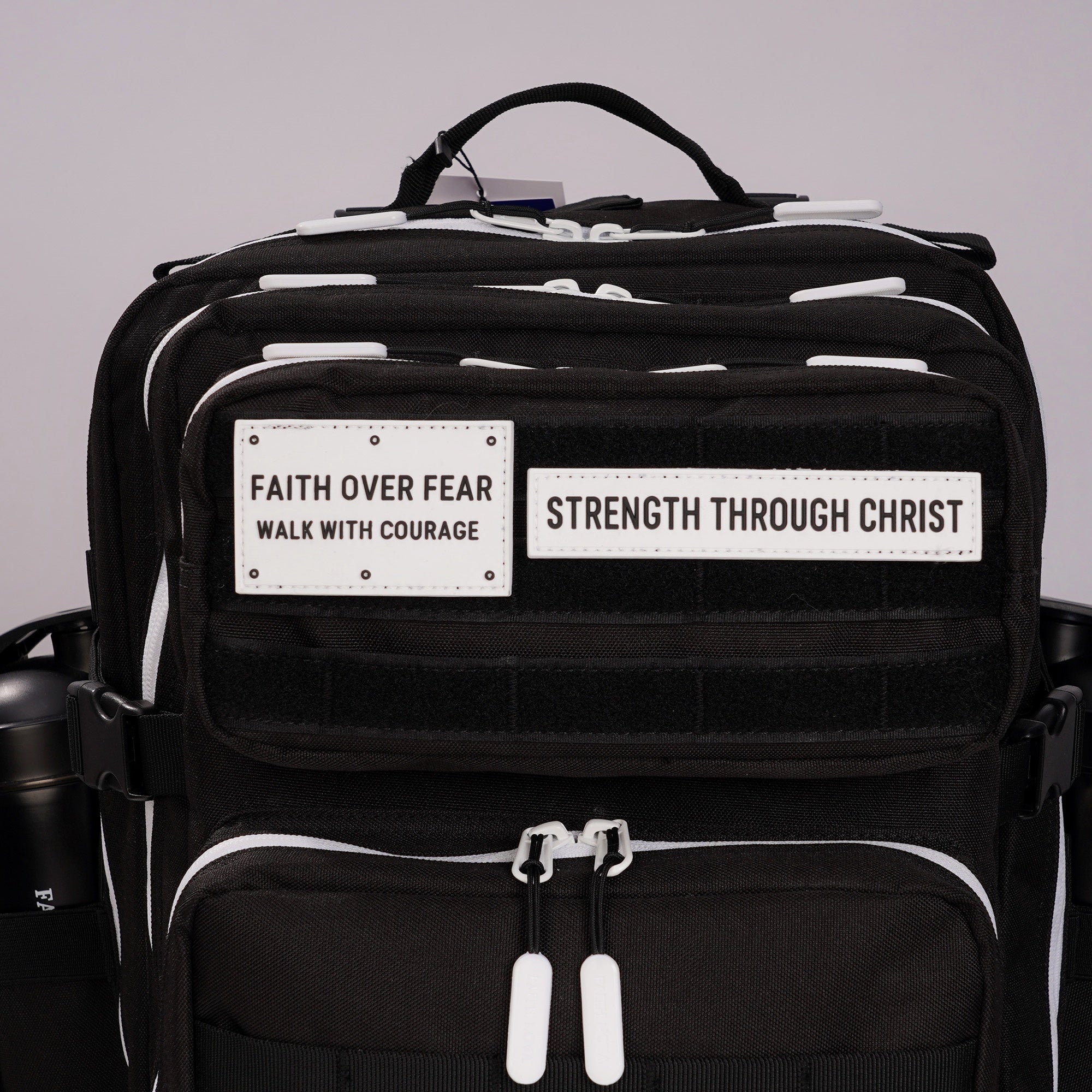 Faith-Inspired EDC Performance Backpack 45L - Black White Accent