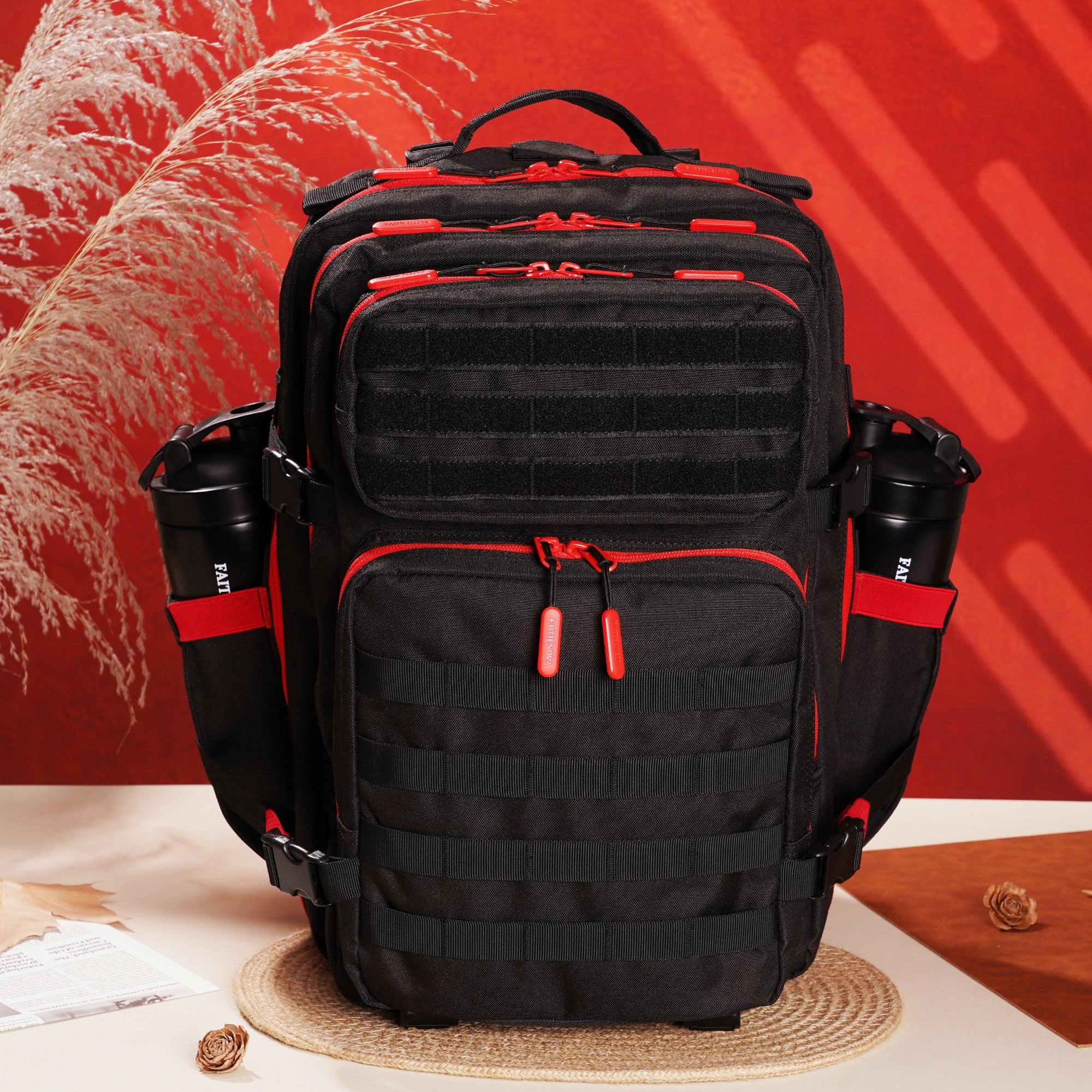 Faith-Inspired EDC Performance Backpack 45L - Black Red