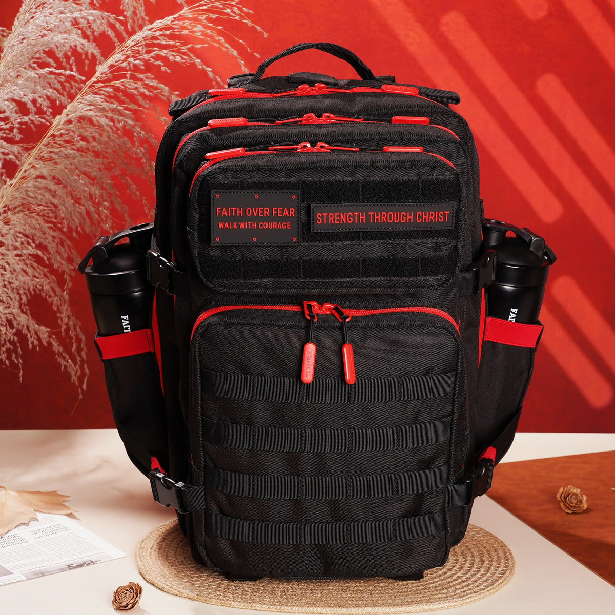 Faith-Inspired EDC Performance Backpack 45L - Black Red