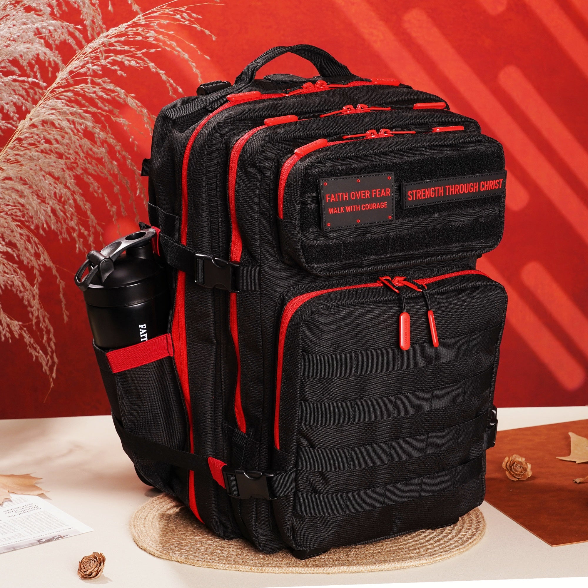 Faith-Inspired EDC Performance Backpack 45L - Black Red