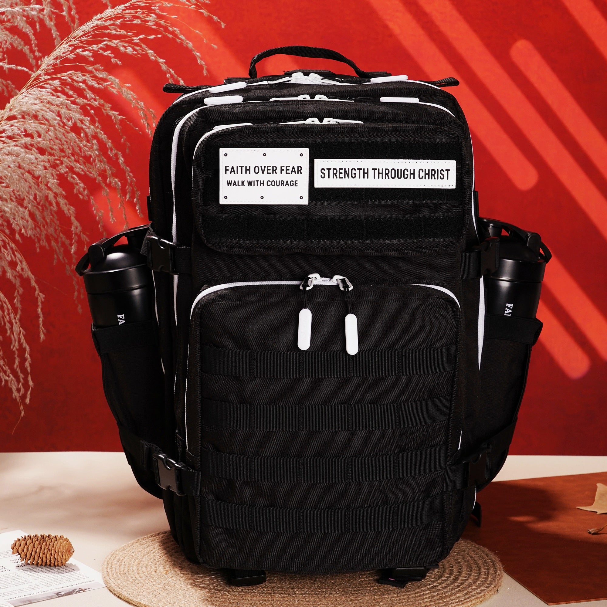 Faith-Inspired EDC Performance Backpack 45L - Black White Accent