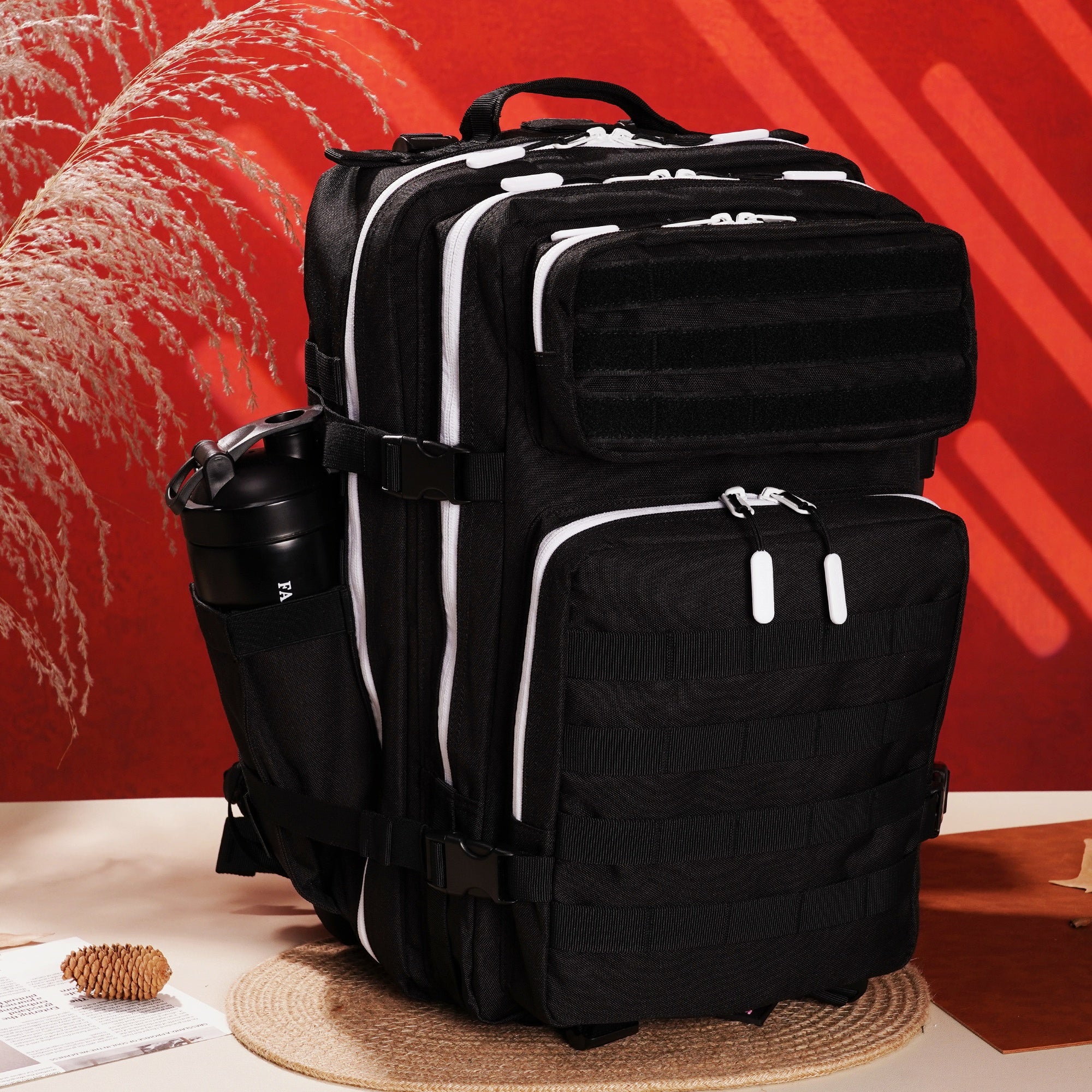 Faith-Inspired EDC Performance Backpack 45L - Black White Accent