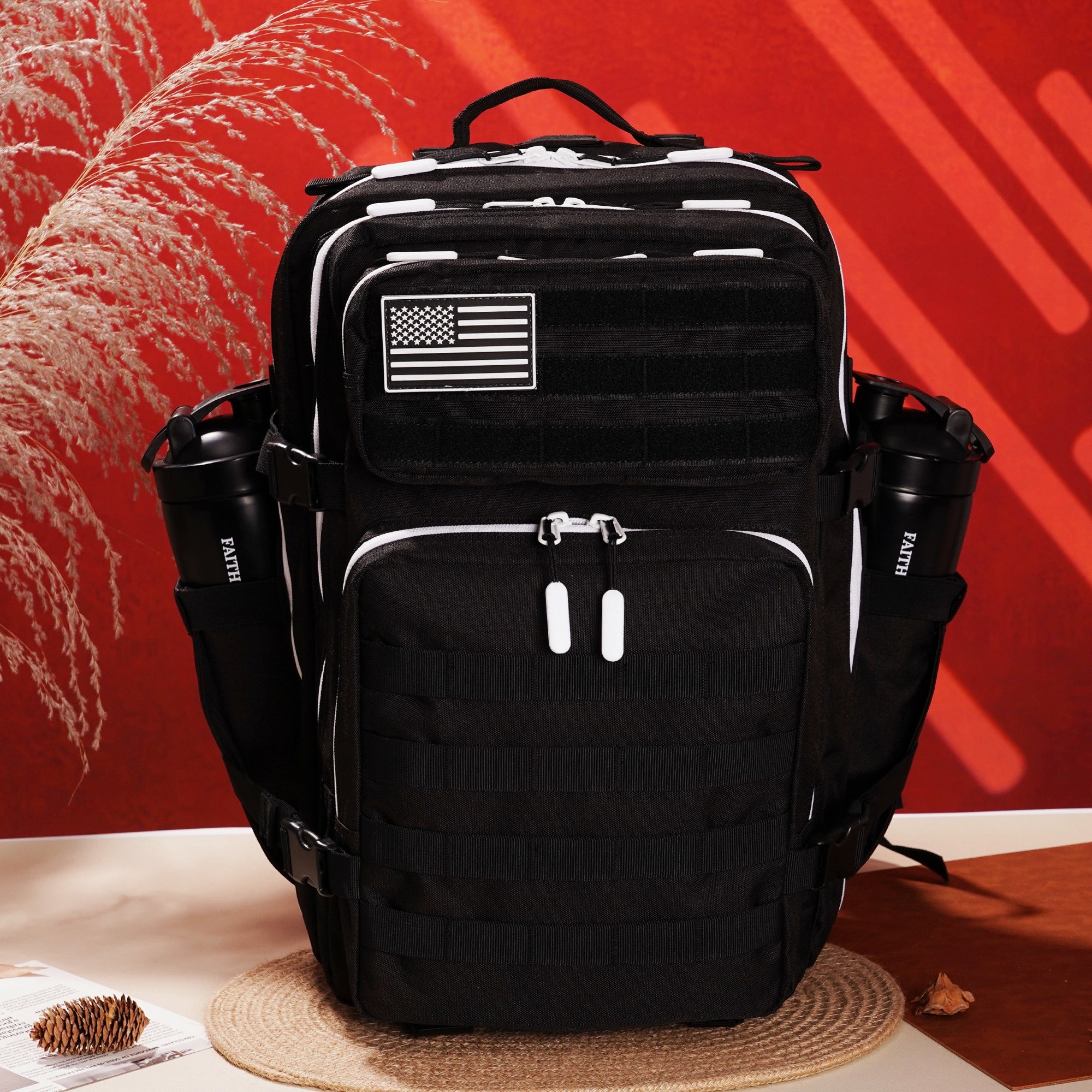 Faith-Inspired EDC Performance Backpack 45L - Black White Accent