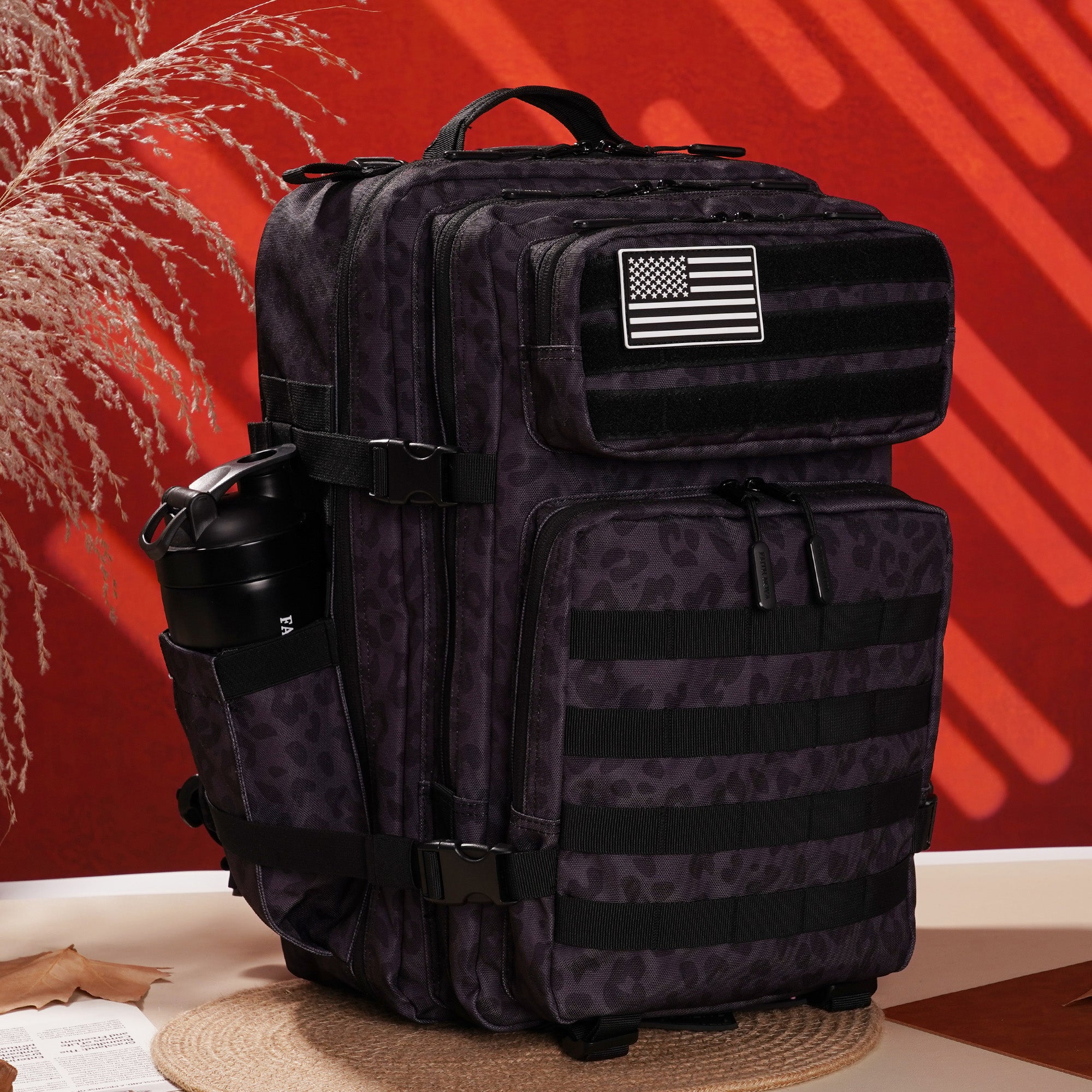 Faith-Inspired EDC Performance Backpack 45L - Black Leopard