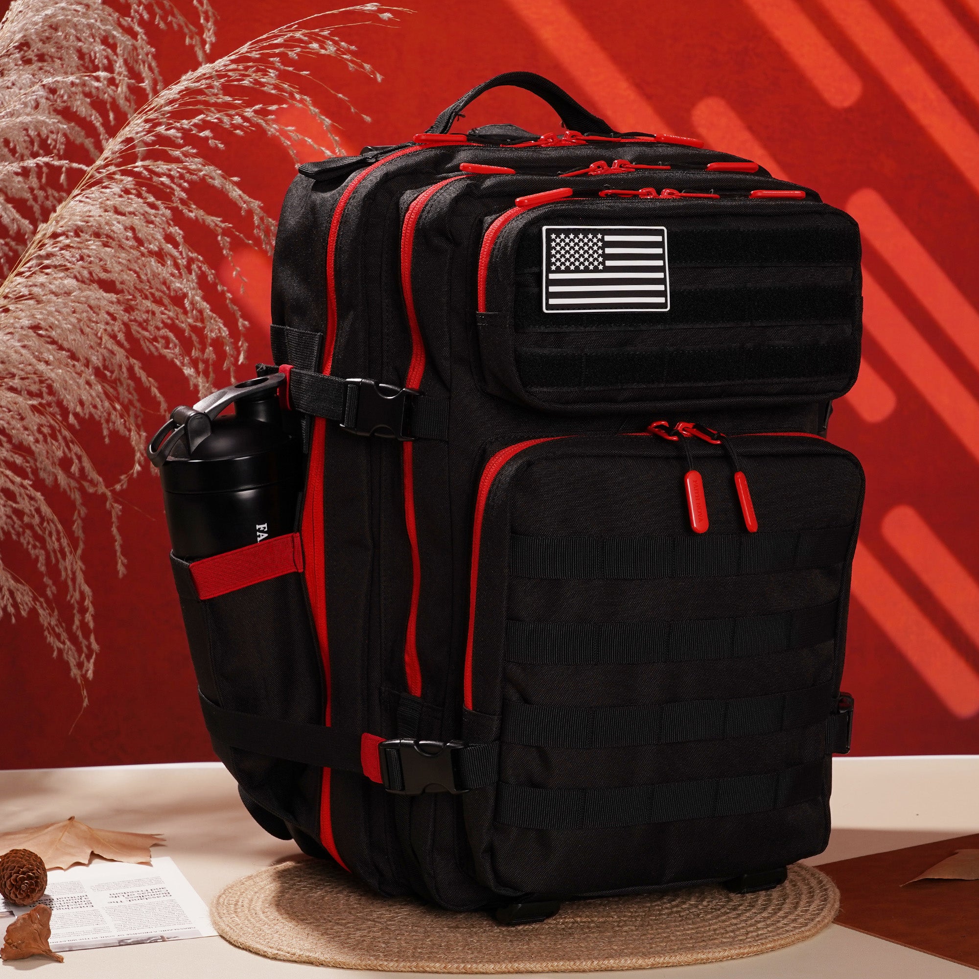Faith-Inspired EDC Performance Backpack 45L - Black Red