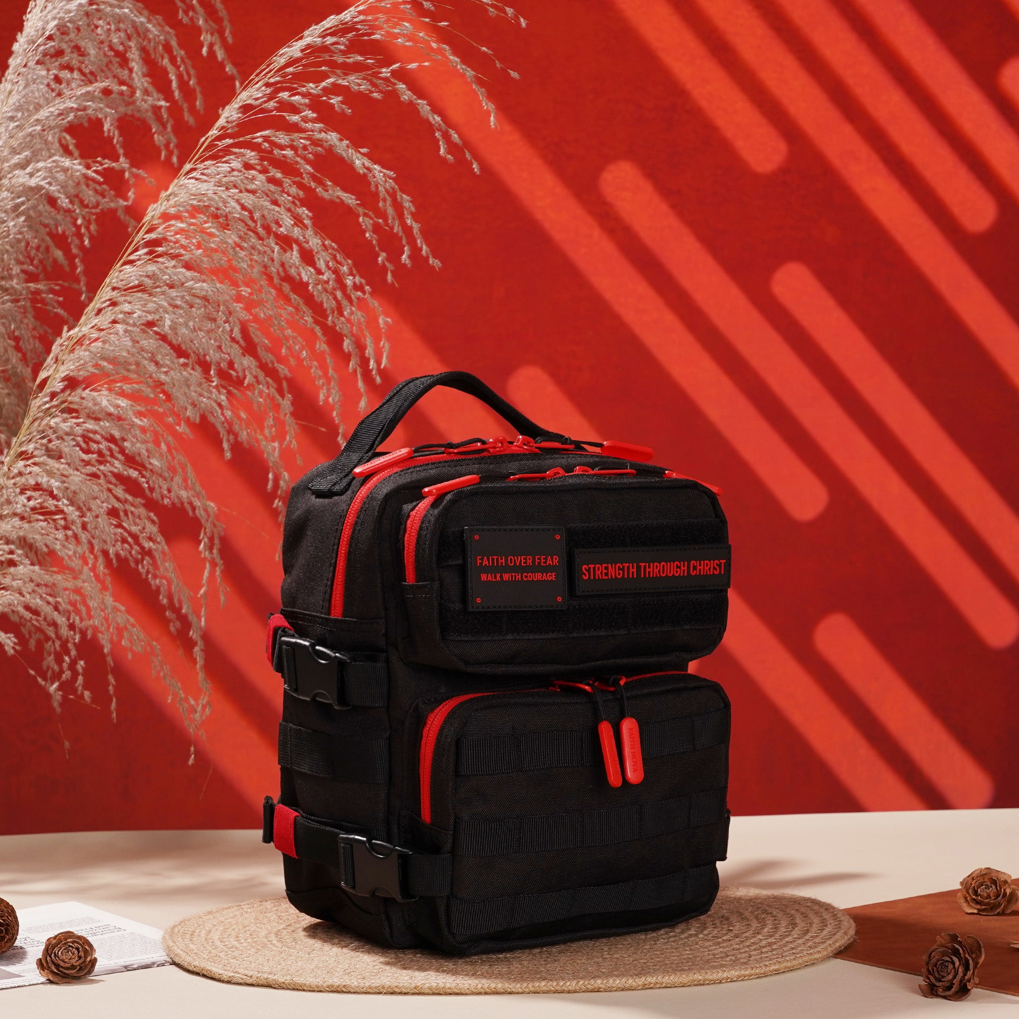 Faith-Inspired EDC Mini Backpack 9L - Black Red