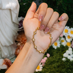 Christian Cross Flower Bracelet – Golden Faith Blossom Design