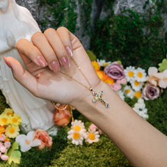 Radiant Cross Necklace – Christian Faith Jewelry with Multicolor Gemstones