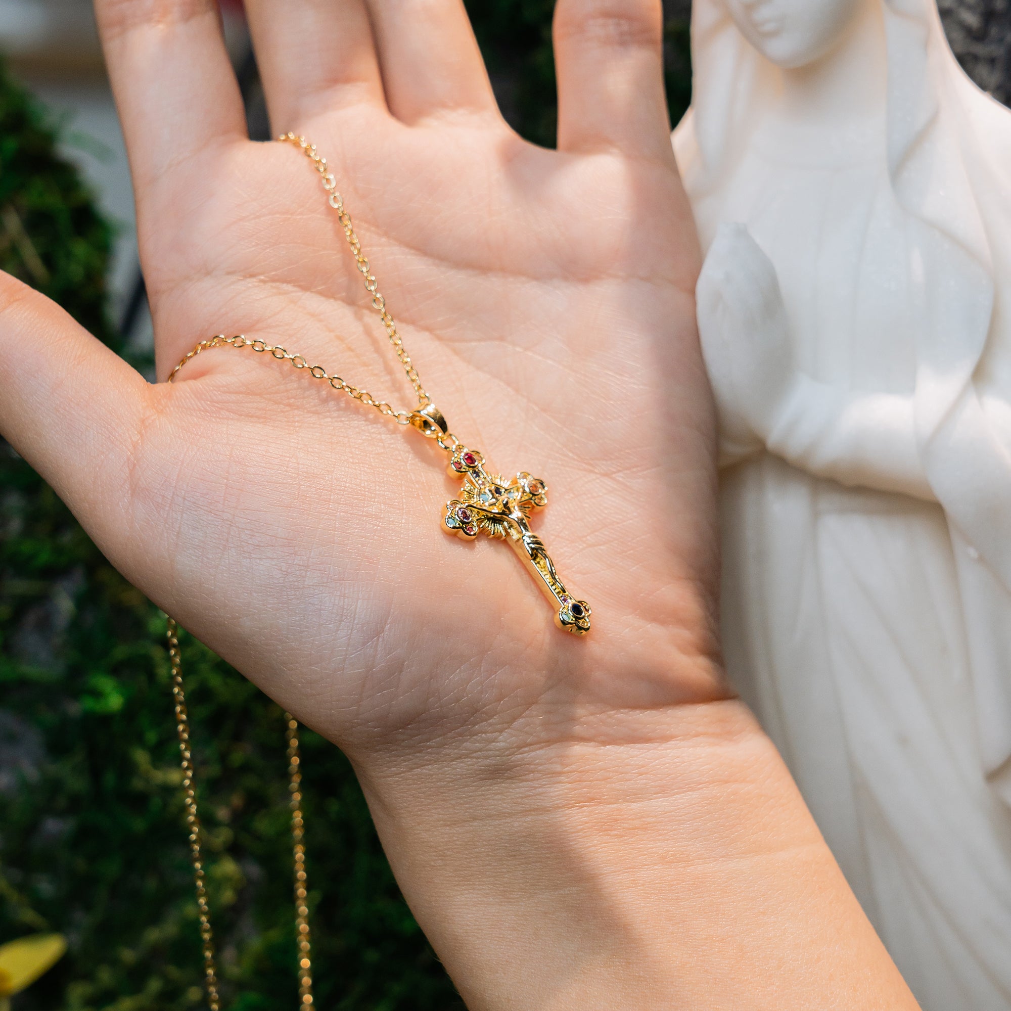 Radiant Cross Necklace – Christian Faith Jewelry with Multicolor Gemstones