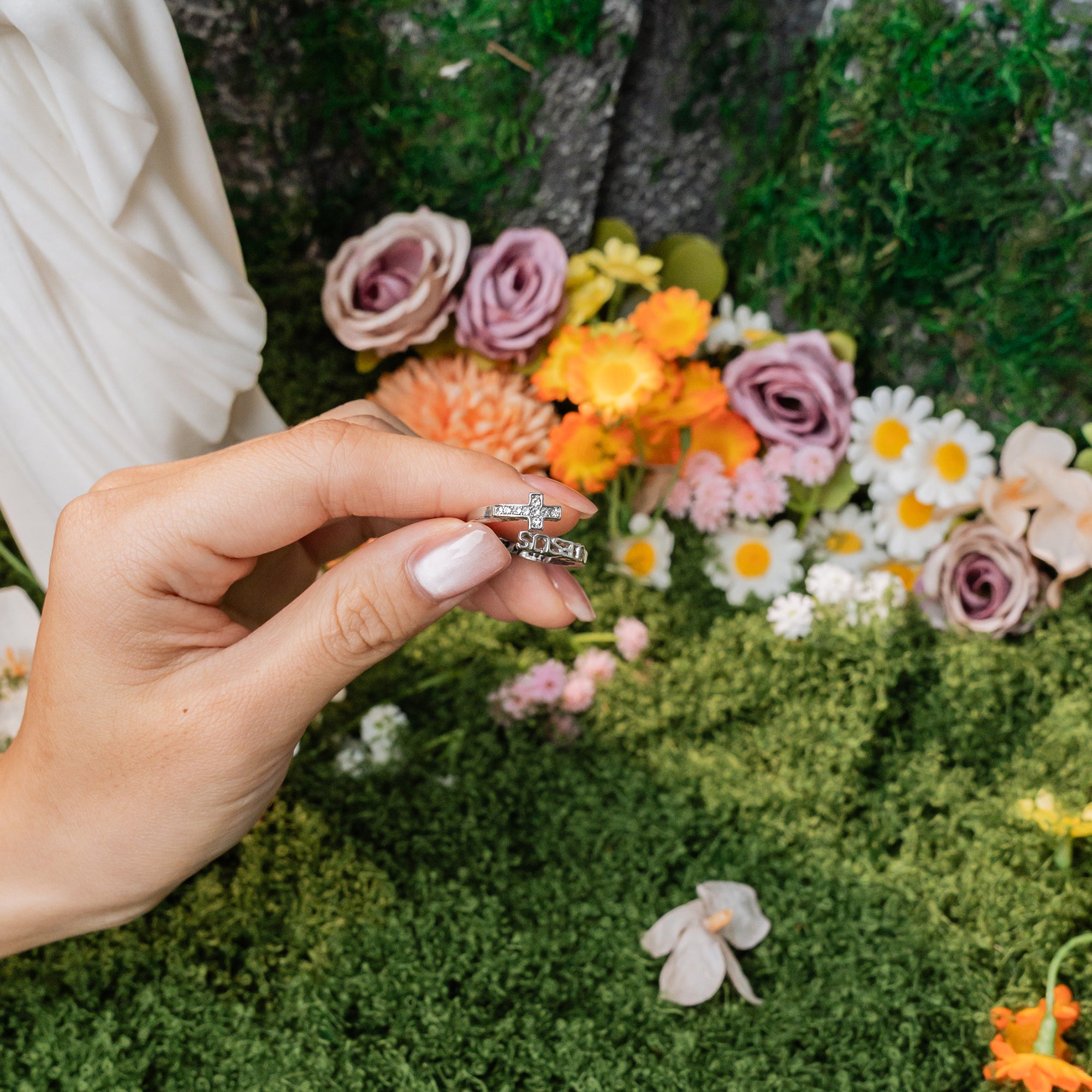 “Jesus” Cross Ring – Silver-Toned Adjustable Christian Faith Jewelry