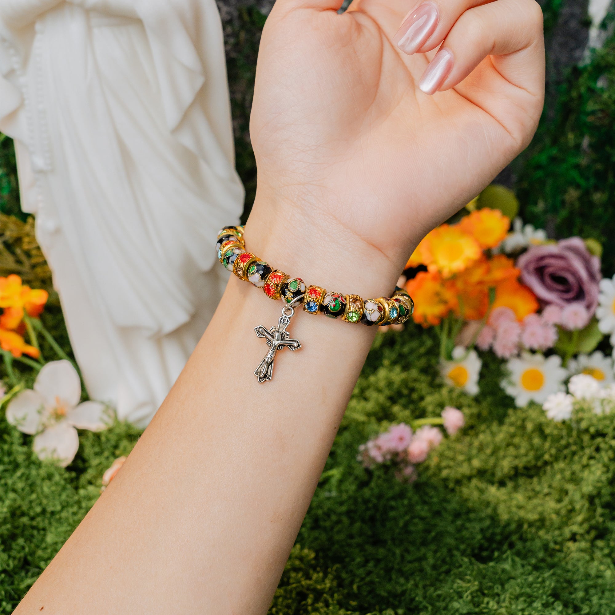 Colorful Cloisonné Cross Beaded Bracelet – Christian Faith Jewelry