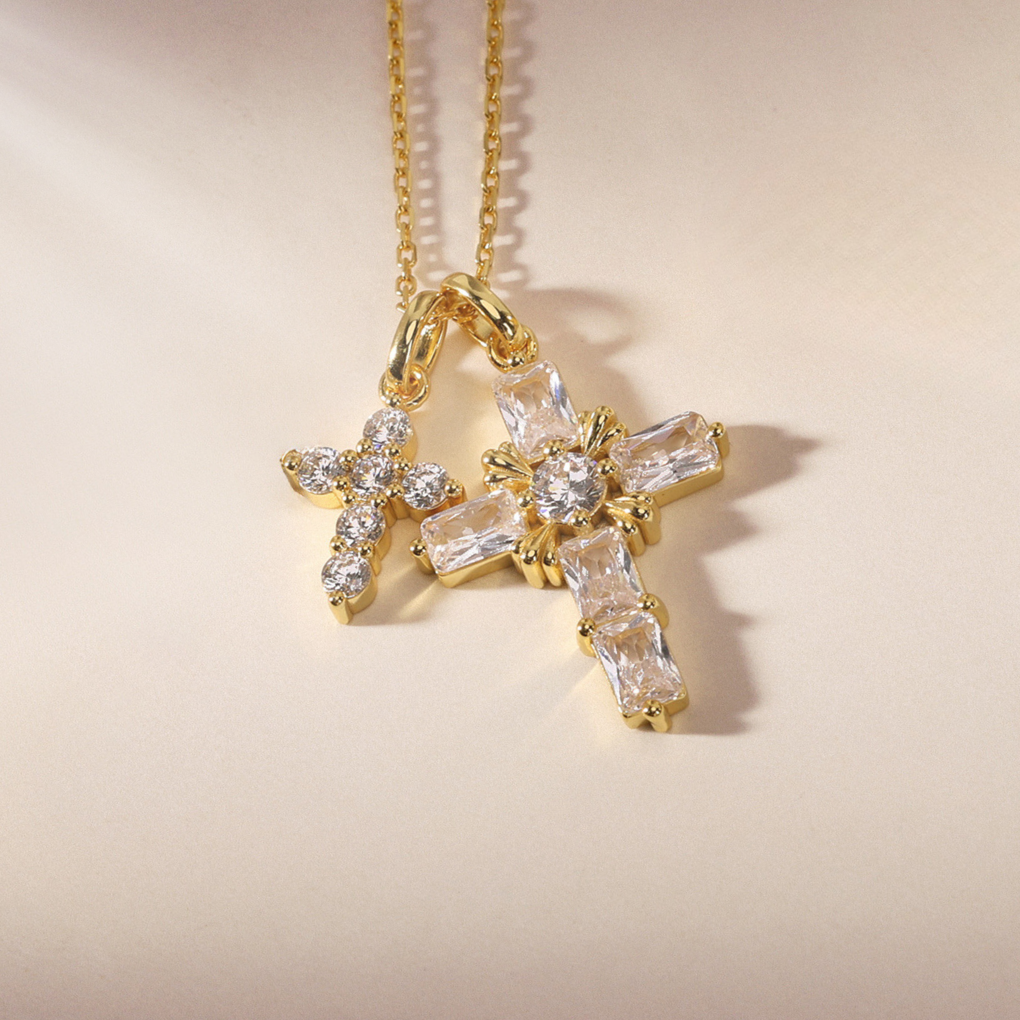 Byzantine Double Crosses Pendant Necklace