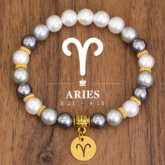 12 Zodiac Pearl Bracelet – Astrology Charm Bead Bracelet