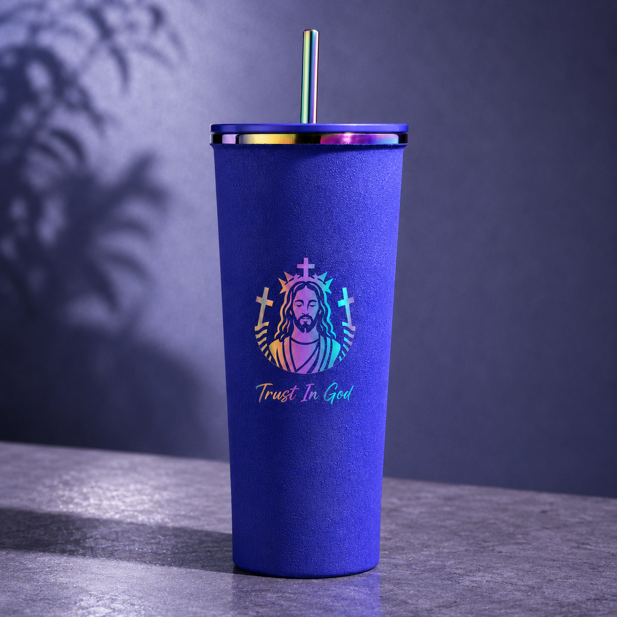 Trust In God Stainless Steel Tumbler with Straw – 24oz Vacuum Insulated Cup, Keeps Drinks Hot & Cold 8–12 Hours