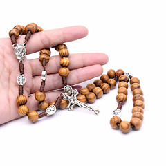 Handcrafted Wooden Rosary Necklace – Pine Beads with Cross