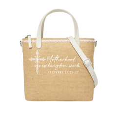 Motherhood Is Kingdom Work Print Christian Faith Straw Crossbody Tote Bag