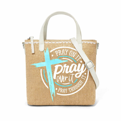 Pray On It Pray Over It Pray Through It Print Christian Faith Straw Crossbody Tote Bag