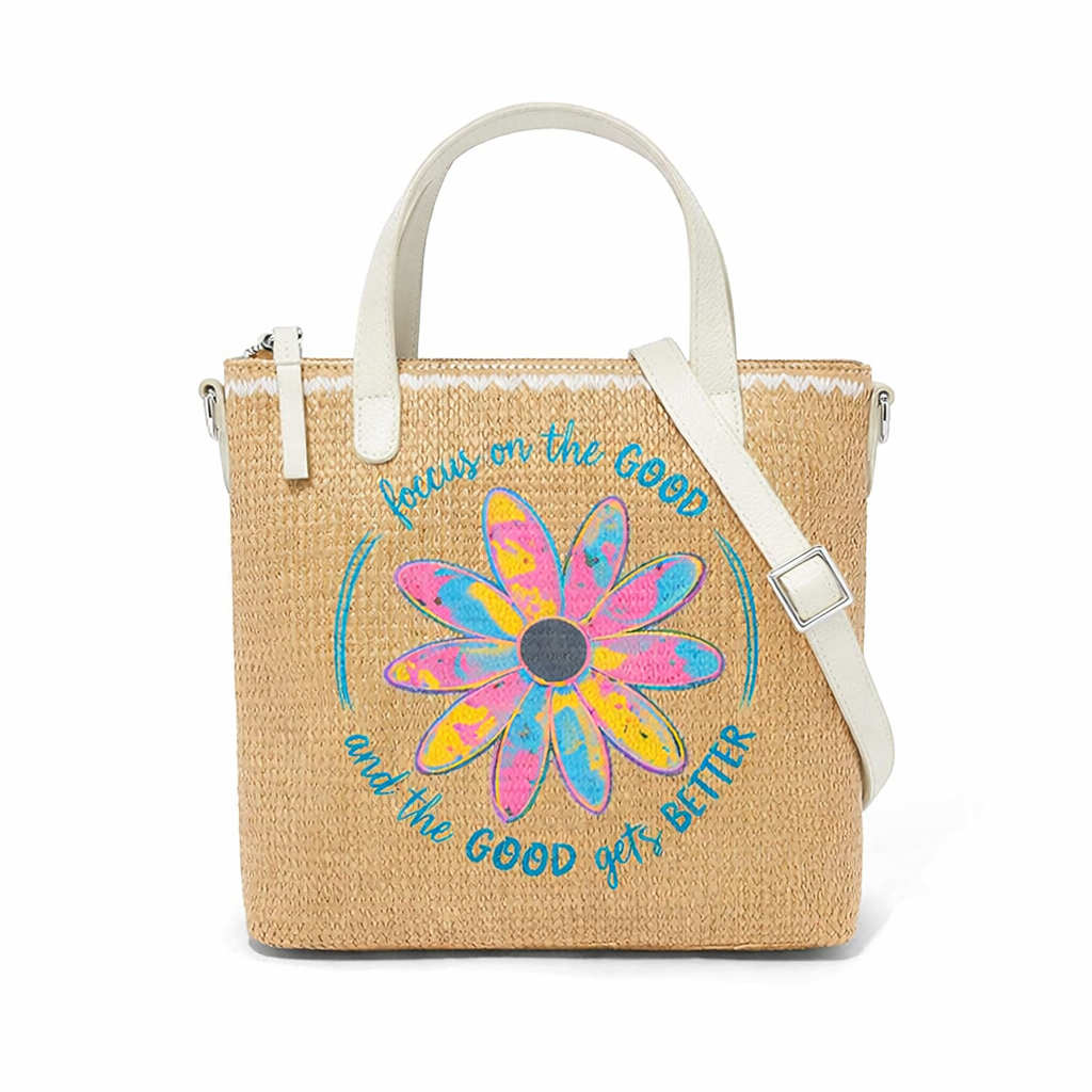 Focus On the Good and the Good Gets Better Print Christian Faith Straw Crossbody Tote Bag