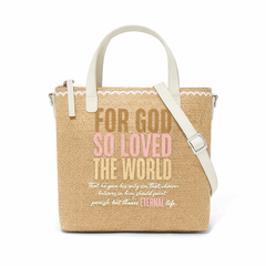For God So Loved The World Print Christian Faith Straw Crossbody Tote Bag