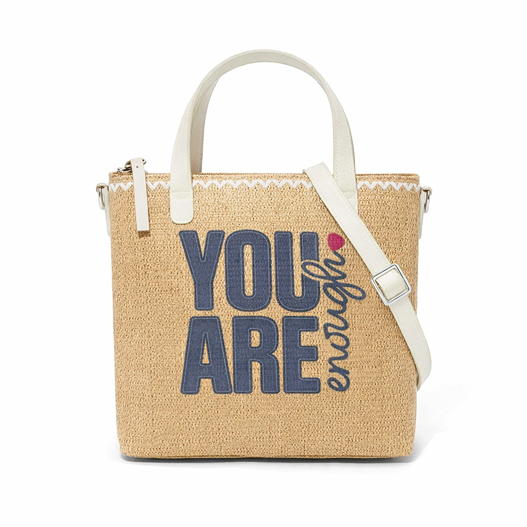 You Are Enough Print Christian Faith Straw Crossbody Tote Bag
