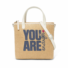 You Are Enough Print Christian Faith Straw Crossbody Tote Bag