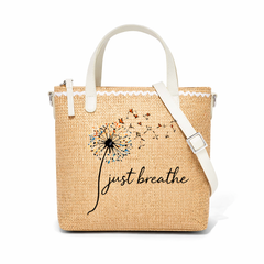 Just Breathe Print Christian Faith Straw Crossbody Tote Bag