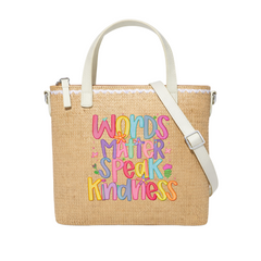 Words Matter Speak Kindness Print Christian Faith Straw Crossbody Tote Bag