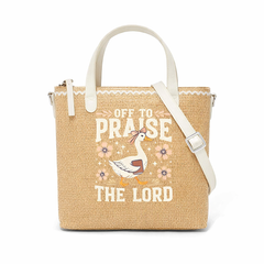 Off To Praise The Lord Print Christian Faith Straw Crossbody Tote Bag