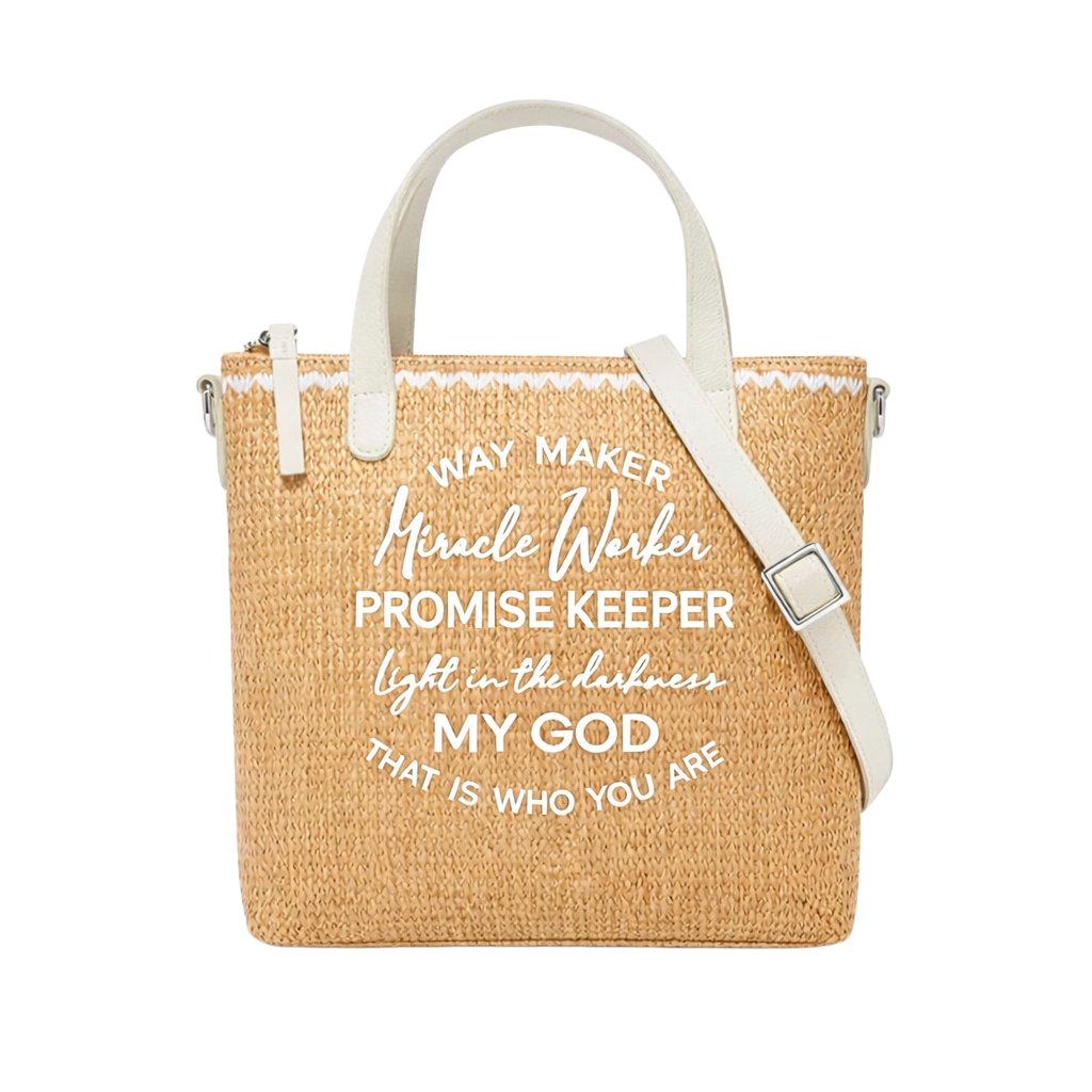 Way Maker Miracle Worker PROMISE KEEPER Light in the darkness MY GOD THAT IS WHO YOU ARE Print Christian Faith Straw Crossbody Tote Bag