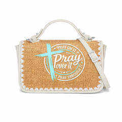 Pray On It Pray Over It Pray Through It Print Christian Faith Straw Baguette Crossbody Bag