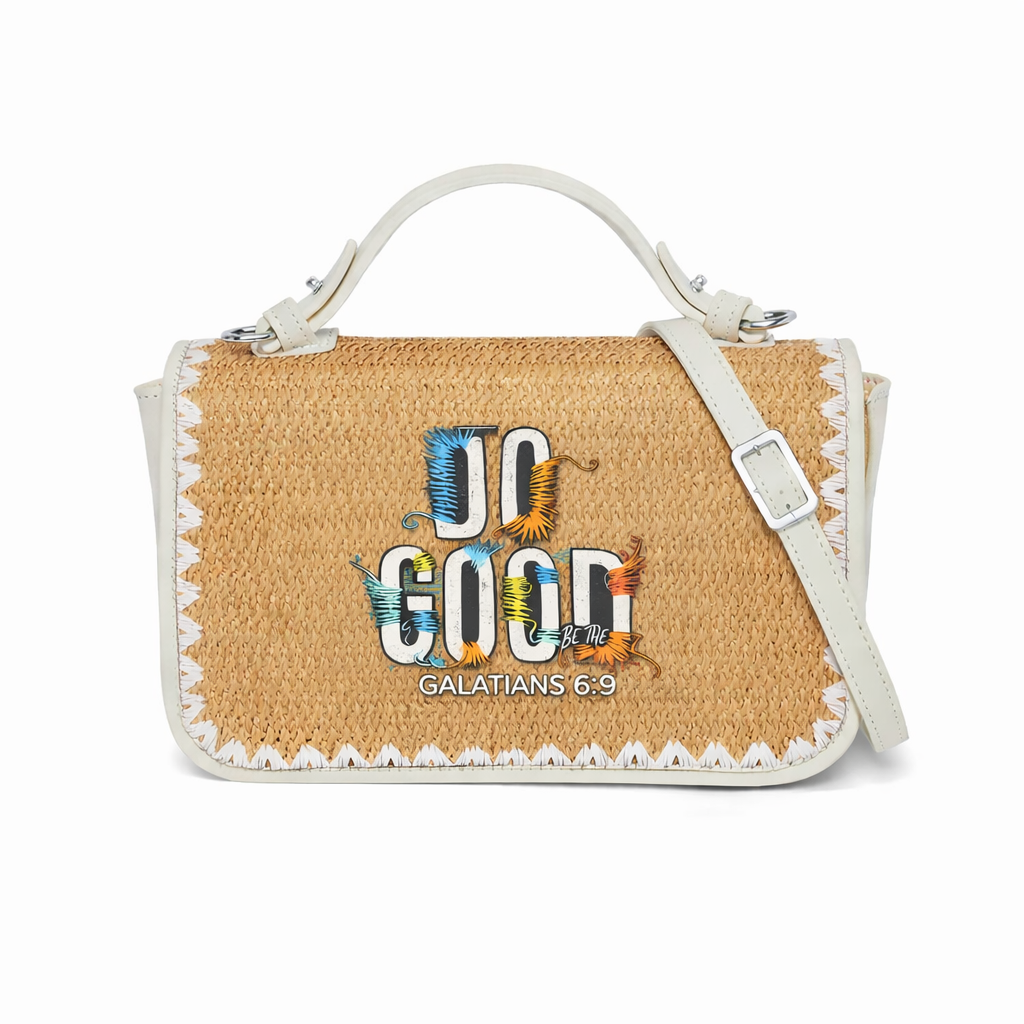 Do Good Print Christian Faith Straw Baguette Crossbody Bag