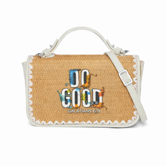 Do Good Print Christian Faith Straw Baguette Crossbody Bag
