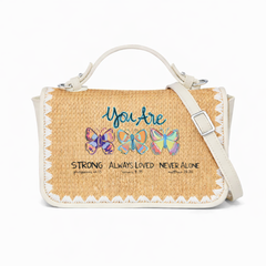 You Are Strong Always Loved Never Alone Print Christian Faith Straw Baguette Crossbody Bag