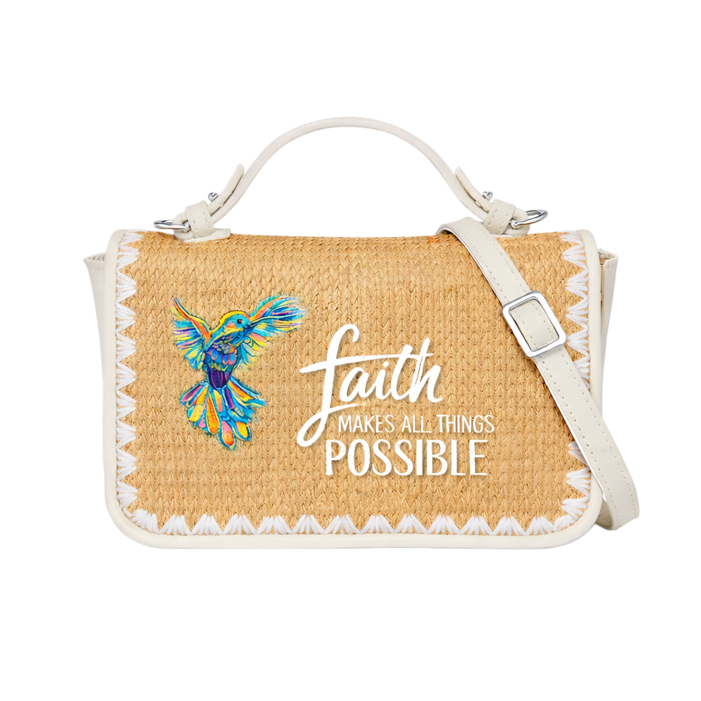 Faith Makes All things Possible Print Christian Faith Straw Baguette Crossbody Bag