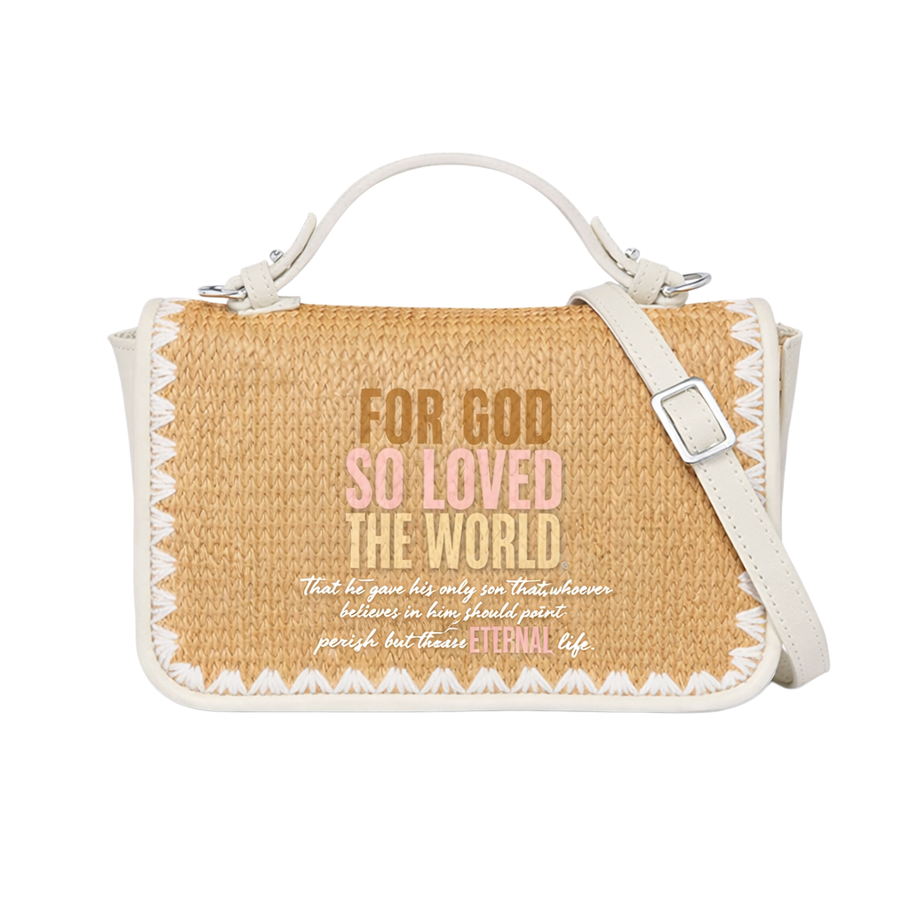 For God So Loved The World Print Christian Faith Straw Baguette Crossbody Bag