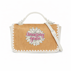Amazing Grace Sunflower Print Christian Faith Straw Baguette Crossbody Bag