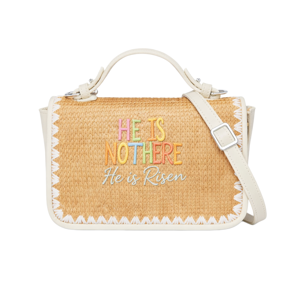 He is Not Here He Is Risen Print Christian Faith Straw Baguette Crossbody Bag
