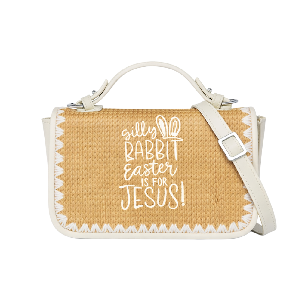 Silly Rabbit, Easter Is For Jesus! Print Christian Faith Straw Baguette Crossbody Bag