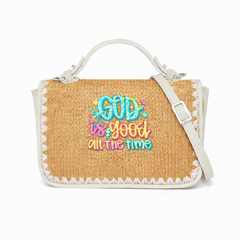 God is Good All the Time Print Christian Faith Straw Baguette Crossbody Bag