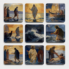 Jesus Walking on Water - Religious Fridge Magnets 9 Pieces