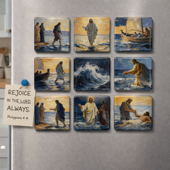 Jesus Walking on Water - Religious Fridge Magnets 9 Pieces