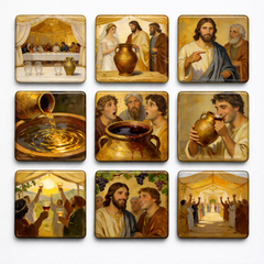 The Wedding at Cana - Religious Fridge Magnets 9 Pieces